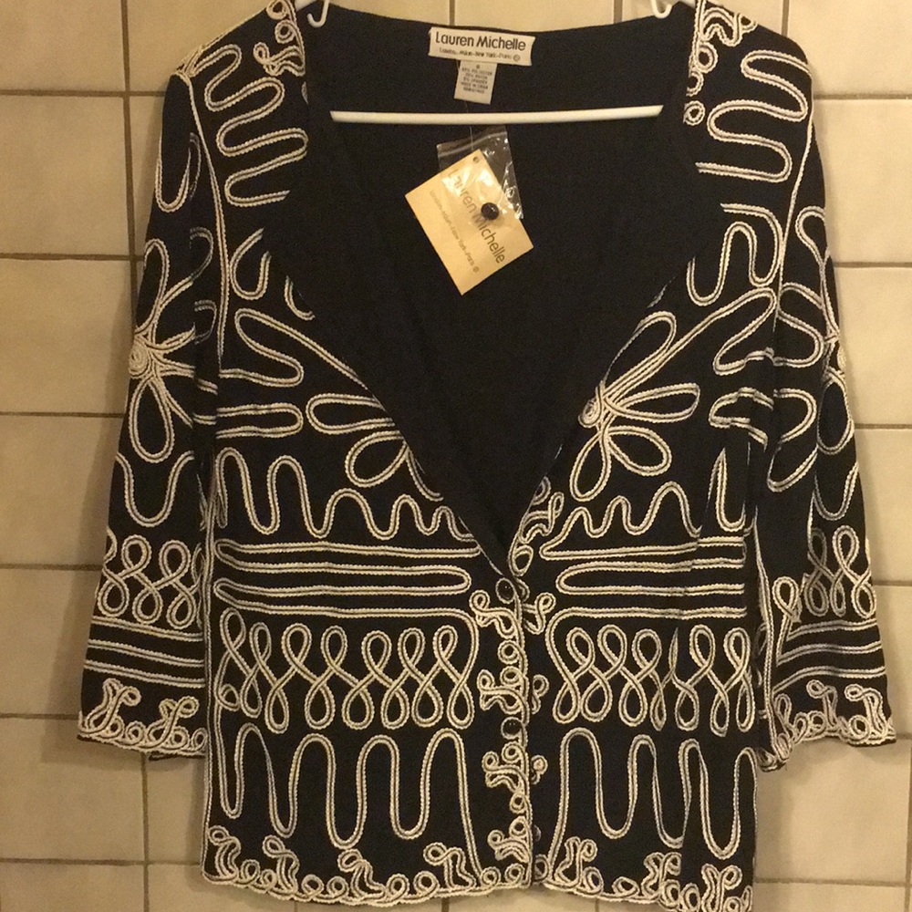 Lauren Michelle Black With White cord Design NEW Size Small all occasion Luxury - Picture 2 of 4